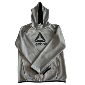 Reebok Kids Boy's L(10/12) Gray & Black Logo Sleeved Pullover Hooded Sporty Top